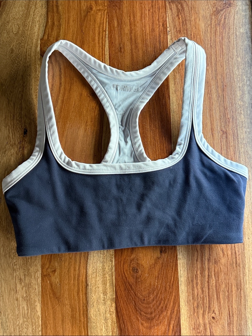 Racerback Sports Bra with Contrast Trim - Navy & Cream